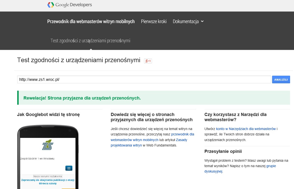 Zdany test zgodności z urządzeniami mobilnymi