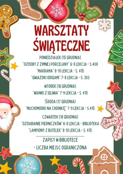 Zapraszamy naszych uczniów na świąteczne warsztaty.